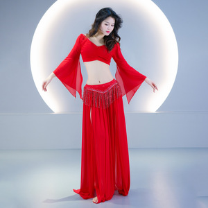 Costumes de <span class=keywords><strong>danse</strong></span> du ventre ensemble pour femmes haut et jupe d'été feuille de Lotus ruban scène Performance pratique vêtements costume tenues - Product Image 1