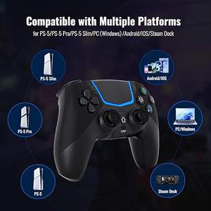 BETMI Black Wireless 2.4GHz/BT Controller for PS-5/Pro/PC Gaming Hall Joysticks/<b>LED</b> <b>Channel</b> <b>Light</b> Eco-Friendly Ergonomic Design - Product Image 2