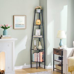 Estante Esquinero Industrial de 5 Niveles, Estante Esquinero Rústico Tipo <span class=keywords><strong>Escalera</strong></span> para Espacios Pequeños, Dormitorio, Sala de Estar, Oficina en Casa, Cocina - Product Image 6