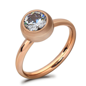 Women's Gold Steel Round Bezel Set <b>Crystal</b> Ring Geometric Fashion Jewelry Gift - Product Image 4