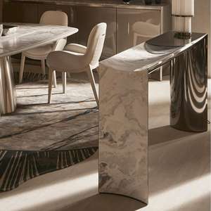 שולחן קונסולה משיש מינימליסטי איטלקי, שולחן כניסה מודרני יוקרתי מנירוסטה לסלון ווילה - Product Image 3