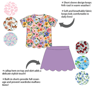 Ensemble 2 pièces été pour petites filles : Haut et jupe-short à ourlet festonné – Tenue décontractée personnalisée à manches courtes pour la rentrée scolaire – Vente chaude - Product Image 2