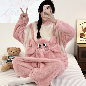 Pyjama une pièce en polaire corail pour <span class=keywords><strong>femme</strong></span>, épais, double face, en flanelle thermique, pour couple, ensemble de vêtements de nuit - Product Image 4