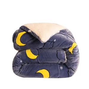 Зимнее теплое толстое Двухслойное стеганое одеяло из флиса с принтом мягкое комфортное одеяло для домашнего декора
