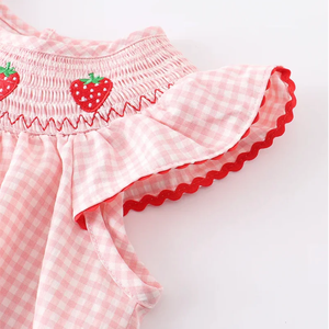 Vestido de Verano Personalizable para Bebé Princesa, Estampado de Fresas, Color Rosa, Dulce y Lindo, de Algodón Cómodo y Transpirable - Product Image 4