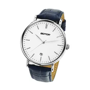 Classic Simple Stylish Sports Wrist Watches Automatic Mechanical Blue Leather Belt Auto Date Watch for Men