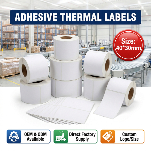 40*30mm Self Adhesive Thermal Labels White Sticker Roll for Retail Product Price Tag Printing BPA Free Eco-Friendly Factory