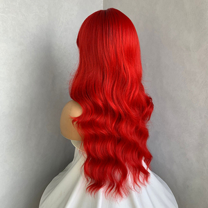 26inch Factory Wholesale Price Red Long Body Wavy Hair <strong>Wig</strong> Synthetic Heat Resistant Natural Wavy Hair With Bangs for White Women - Product Image 3