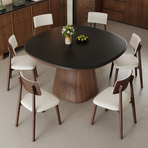 Mesa de Comedor Redonda de Piedra Sinterizada de Alta Gama, Mesa de Comedor Pequeña y Sencilla para Comedor, Mesa de Comedor de Lujo para Restaurante con Patas de Madera - Product Image 5