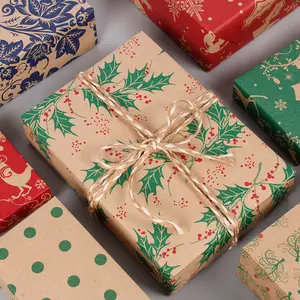 도매 양면 인쇄 크리스마스 포장 종이 크래프트 종이 선물 포장 종이 선물 상점 용품