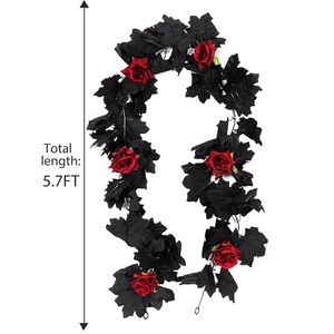 Guirlande artificielle transfrontalière en feuilles d'érable noires et roses, 30cm-100cm, décorations d'Halloween pour portes et fenêtres, en soie - Product Image 5