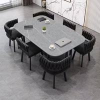 Table à manger moderne de luxe avec plateau en marbre et 6 chaises, idéale pour la maison, le restaurant, le bar, le bureau, l'appartement - Vente chaude