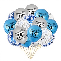 Ballons de confettis en latex noir et argent métallisé écologiques et durables pour 14e anniversaire, lot de 20, avec rubans ronds pour fête de remise des diplômes
