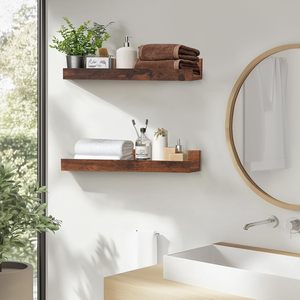 Wooden <b>Wall</b> <b>Mounted</b> Floating <b>Shelf</b> Brown Rectangle Multipurpose Storage Rack For Living Room Bedroom - Product Image 2