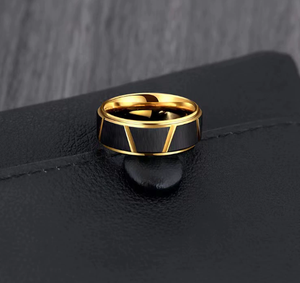 Anillo de Hombre DFR05 Elegante de Acero Inoxidable, Clásico en Negro y Dorado, Anillo de Pareja con Personalidad y Temperamento, Regalo de Boda o Cumpleaños - Product Image 4