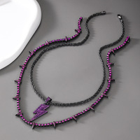 Hip Hop foudre pendentif violet foncé glacé Tennis chaîne collier noir panthère roche Rivet loup dent collier hommes bijoux