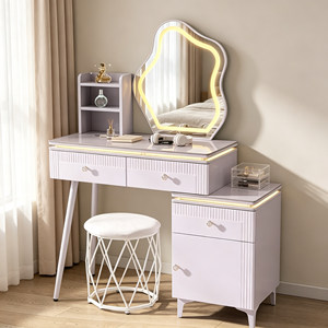 Modern Makeup Vanity <b>With</b> Lighted Mirror Storage <b>Drawers</b> Bedroom <b>Dressing</b> <b>Table</b> <b>With</b> Stool - Product Image 4