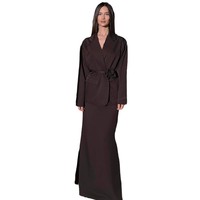 Costume de ville deux pièces noir uni haut de gamme, veste à manches longues en satin à lacets, jupe longue, élégant, décontracté, à porter au quotidien