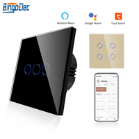 Interrupteur intelligent WiFi Tuya en stock, tactile, type EU 86, commande vocale, interrupteur mural en verre trempé