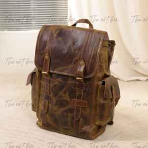 Sac à dos de voyage pour ordinateur portable en cuir pleine fleur pour homme au design rétro élégant, sacs d'école, sacs à dos de luxe de grande capacité, OEM ODM - Product Image 2