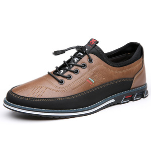 Chaussures pour hommes en cuir à lacets, bout rond, respirantes, semelle intermédiaire en EVA, semelle extérieure en caoutchouc, toutes saisons, usage décontracté - Product Image 4