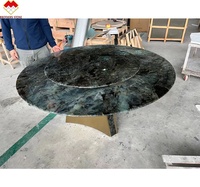 Table ronde en granit Labradorite Lemurian, plateau de table en granit de Madagascar, table centrale rétroéclairée, granit bleu Zzul Bahia