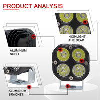 Luces LED Cuadradas JHS Spotlight de 3 Pulgadas y 40W para Motocicleta, Camioneta, SUV, UTV, Luces Auxiliares de Conducción Todoterreno