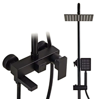 Nouvel ensemble de douche noir mat pour salle de bain, haute pression, eau chaude et froide, jet de pluie, modes de pulvérisation doux, finition chromée