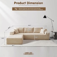 Sofá Modular de Esponja Pura Comprimida, Sofá Seccional Integrado con Estructura de Tela de Pana, Sofá Sencillo para Sala de Estar y Uso Hotelero