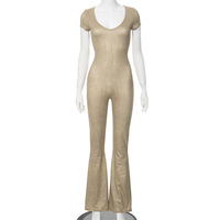 ZHEZHE couleur unie une pièce gommage combinaison pour femmes à manches courtes moulante Fitness combinaison taille haute décontracté nœud col cravate teinture