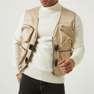 Manteau en laine pour hommes, mode printemps, avec fermeture éclair utilitaire, multi-poches, veste du fabricant, gilet pour le travail et les vêtements décontractés - Product Image 1