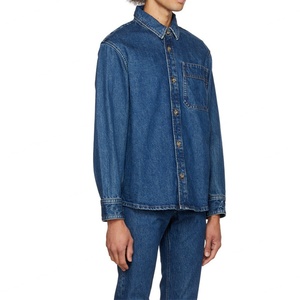 Chemise en jean tendance à manches longues avec poche plaquée, style décontracté, 100% denim bleu pour hommes - Product Image 5