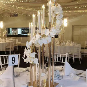 Лидер продаж, подсвечник IFG из кованого железа с гальваническим покрытием и золотым стеклом, 6 головок, подсвечник для свадебной рождественской композиции - Product Image 1