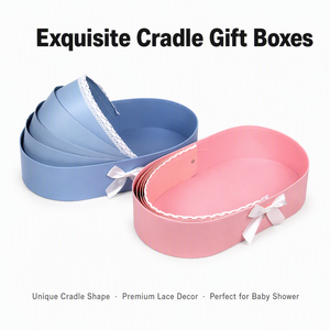 Wholesale Cradle Shape Gift Box Luxury Baby <b>Shower</b> Favors Packaging Lace Bow Newborn Carriage Hamper Gender Reveal Party 2026 - Product Image 1