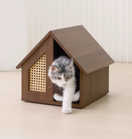 Maison pour chat semi-fermée en bois massif, moderne, toutes saisons, durable, imperméable, résistante aux rayures, avec lit et espace de vie type villa