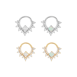 Calendo | Moda takı toptan Piercing kristal <span class=keywords><strong>Opal</strong></span> ASTM F136 G23 titanyum göbek takısı <span class=keywords><strong>Septum</strong></span> burun halkası Clicker - Product Image 1