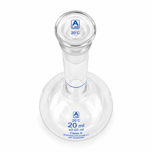 Fiole volumétrique en verre borosilicate de qualité supérieure de 20 ml avec bouchon interchangeable, fiole de mesure de laboratoire de haute précision - Product Image 4