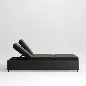全天候铝框金属户外双躺椅沙发阳光休息室带黑色靠垫日间床