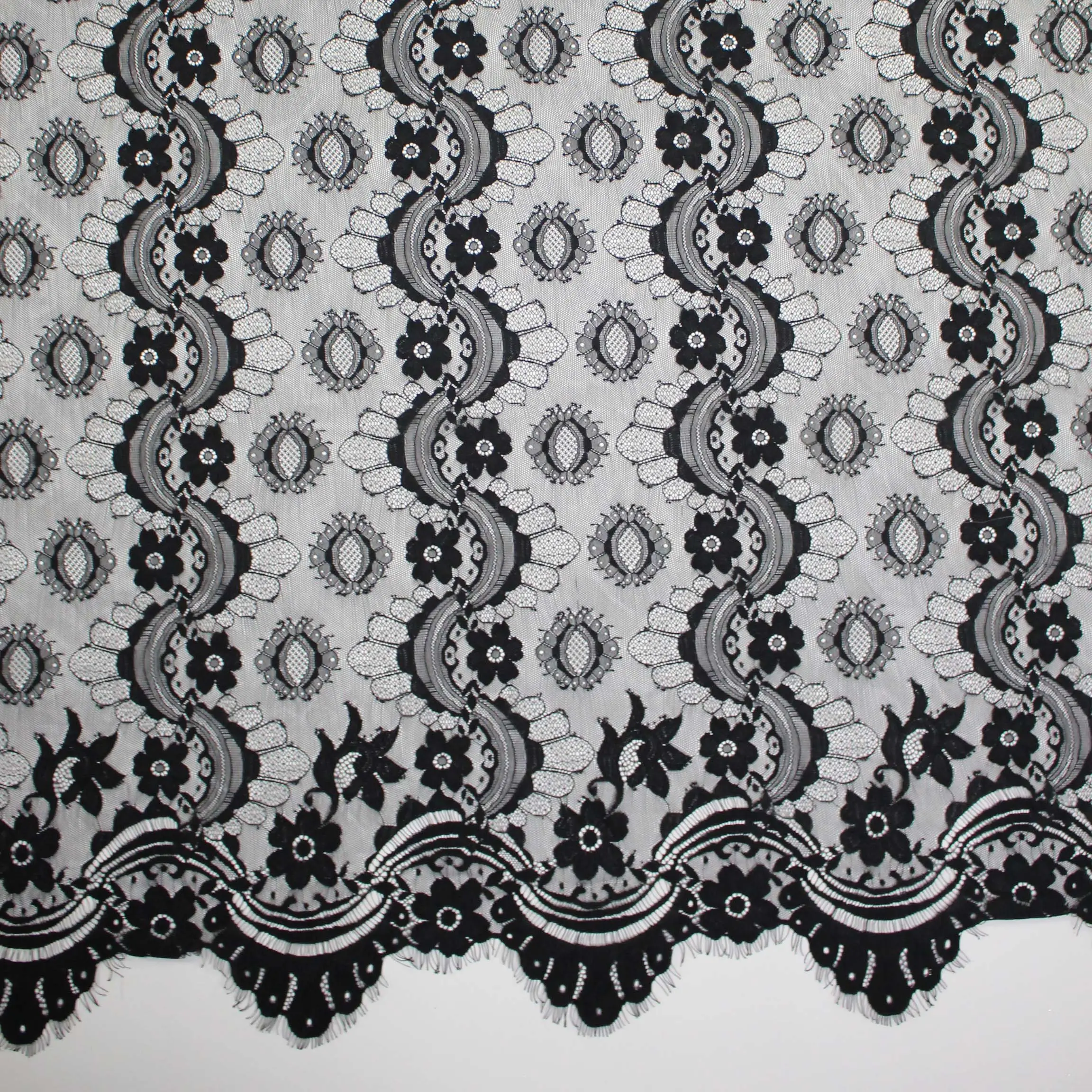 Hot sale black soft bridal chantilly eyelash lace fabric