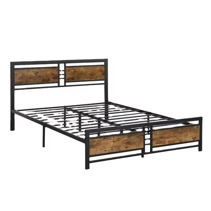 Heavy Duty Metal Platform Bed Frame Iron-Art Headboard Metal Double Bed Steel Slats Support King/Queen Size Bed