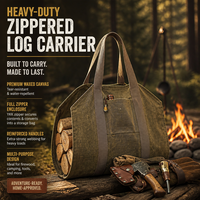 Sac de transport pliable en toile pour bois de chauffage, portable, pour l'extérieur, en coton épais 16 oz avec fermeture éclair YKK, pour le camping, la randonnée, le pique-nique