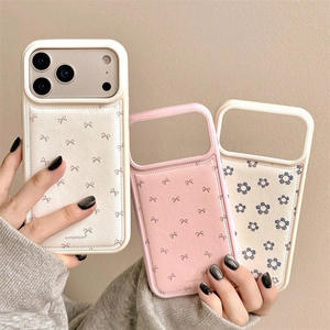 Coque pour iPhone 17 Pro Max, style coréen INS, en cuir texturé avec nœud et fleurs, grande fenêtre, antichoc - Product Image 1