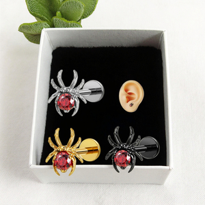Helix piercing phẳng trở lại bông tai Spider ear piercing đồ trang sức phụ nữ tai đồ trang sức Halloween Spider Web thiết kế sexy piercing - Product Image 5