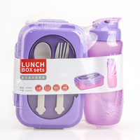 Boîte à lunch et gourde isothermes 2 compartiments en plastique sans BPA et acier inoxydable pour enfants, anti-fuite, vente en gros
