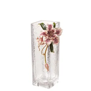 Noshman vaso de vidro, vaso de flores de vidro transparente tecido esmalte moderno para decoração de sala de jantar, armário, casa, hotel