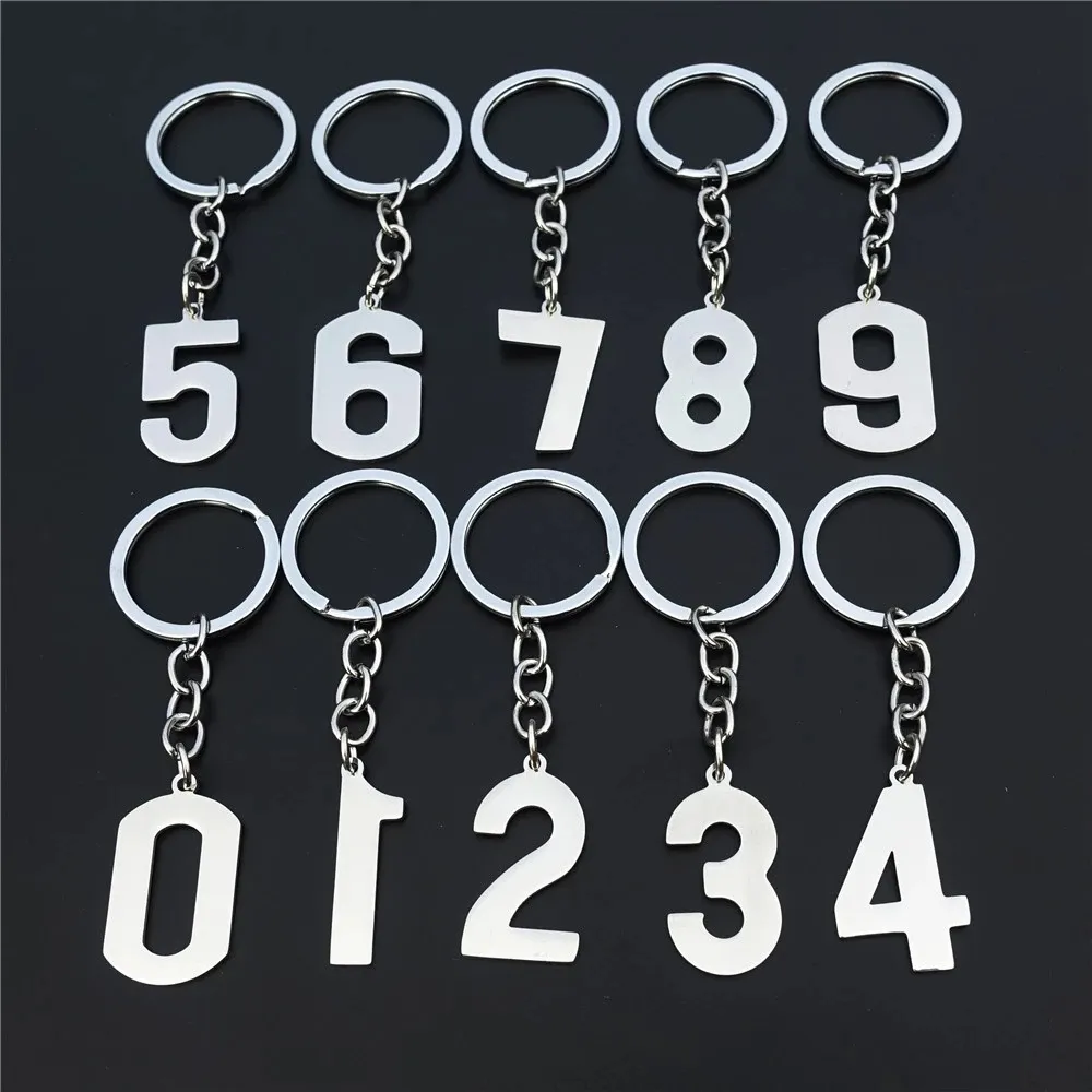 Chaveiro com números árabes de aço inoxidável, figura de chaveiro 0 1 2 3 4 5 6 7 8 9 lucky número marcador de pendurar para chave e quarto