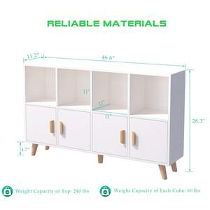 Estantería Esquinera Moderna de Madera con <span class=keywords><strong>8</strong></span> Cubos, <span class=keywords><strong>Patas</strong></span> de Madera Maciza, Estantes con Puertas, Mueble de Almacenamiento Bajo de 2 Niveles - Product Image 6