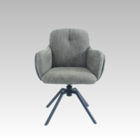 Nouvelle tendance, style nordique, revêtement en tissu bicolore, pieds en métal rembourrés avec rotation à 360° °   Chaise de salle à manger pivotante avec fonction de retour automatique et accoudoirs