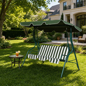 Fauteuil à bascule 3 places en acier et tissu de coton pour extérieur, balançoire suspendue portable pour jardin et terrasse - Product Image 1