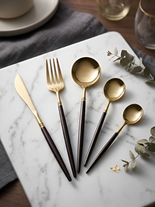 Ensemble de couverts de luxe or et noir, cuillère, fourchette, couteau en acier inoxydable de qualité supérieure, pour la table à manger, la cuisine, le service - Product Image 4